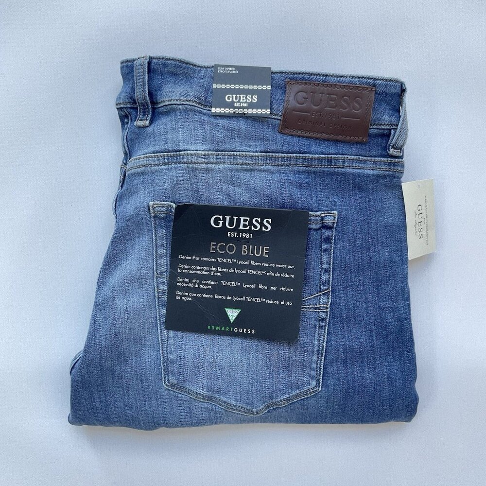 Guess Men's Eco Blue Slim Tapered Jeans Super Stretch And Comfort Denim Size 38